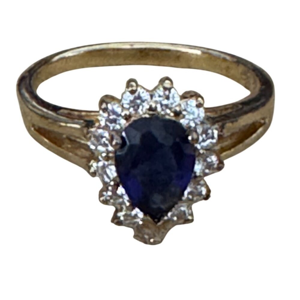 24K Gold Plated Sterling Silver Ring Blue CZ Size 8 - Picture 4 of 9
